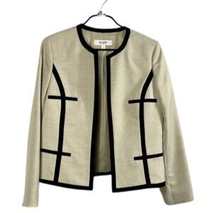 Jones Studio Separates Open Front Blazer Jacket, Taupe with Black Trim, Size 6